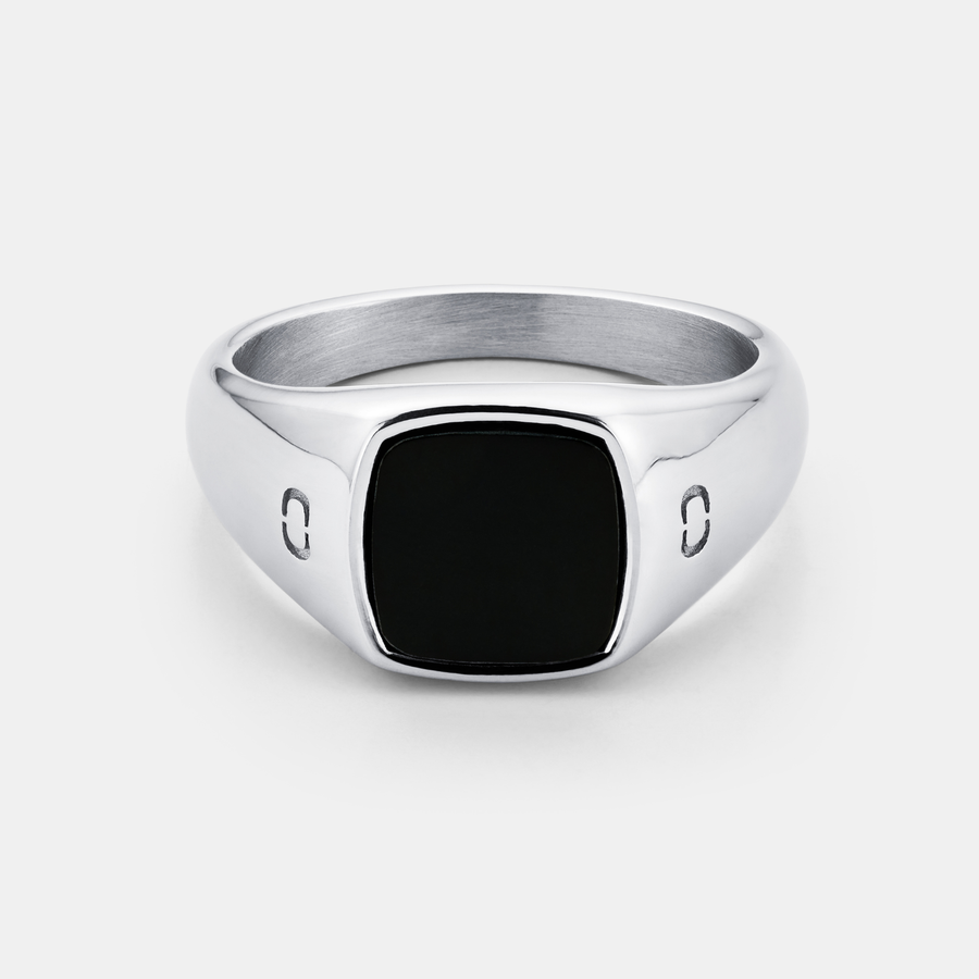 Onyx Squared Stone Signet Ring (Silver)