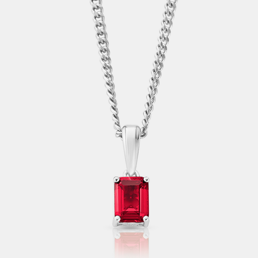 Ruby Stone Pendant Necklace (Silver)
