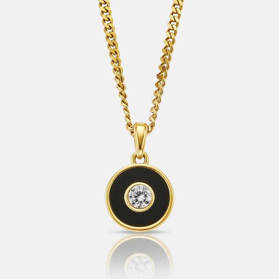 Onyx Round Gem Pendant Necklace (Gold)