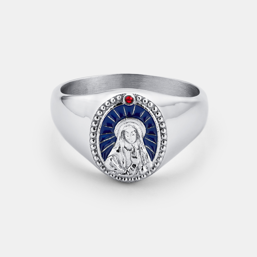 Enamel Virgin Mary Signet Ring (Silver)