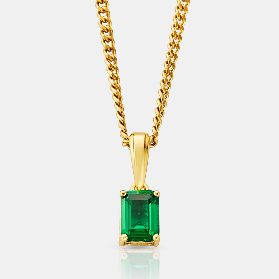 Emerald Stone Pendant Necklace (Gold)