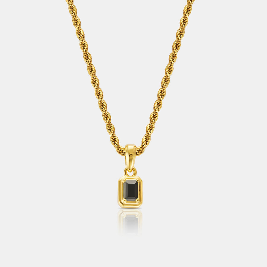 Mini Onyx Stone Rectangle Pendant Necklace (Gold)