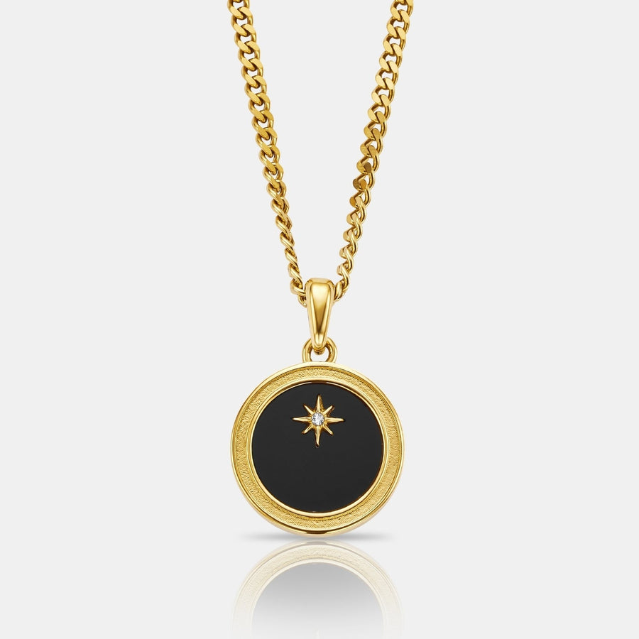 Onyx North Star Pendant Necklace (Gold)