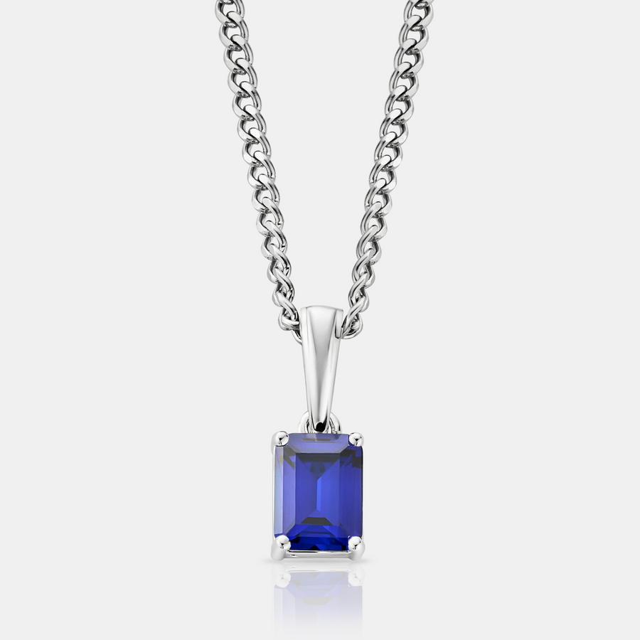Sapphire Stone Pendant Necklace (Silver)