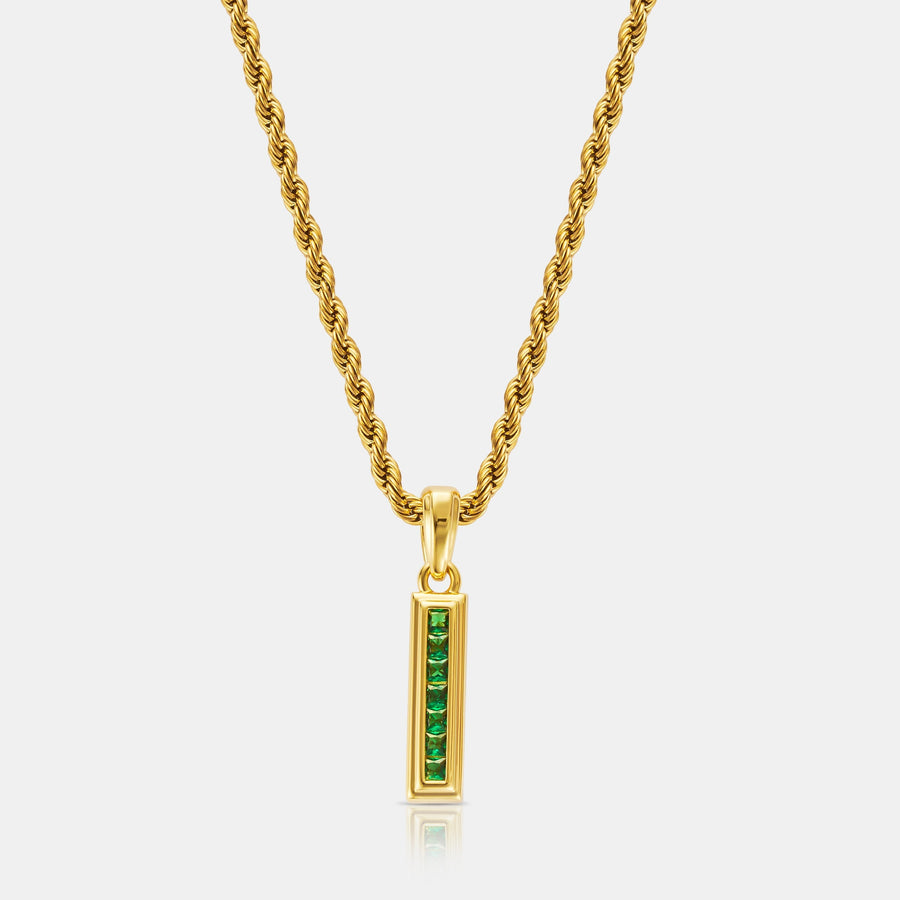 Mini Emerald Stone Totem Pendant Necklace (Gold)