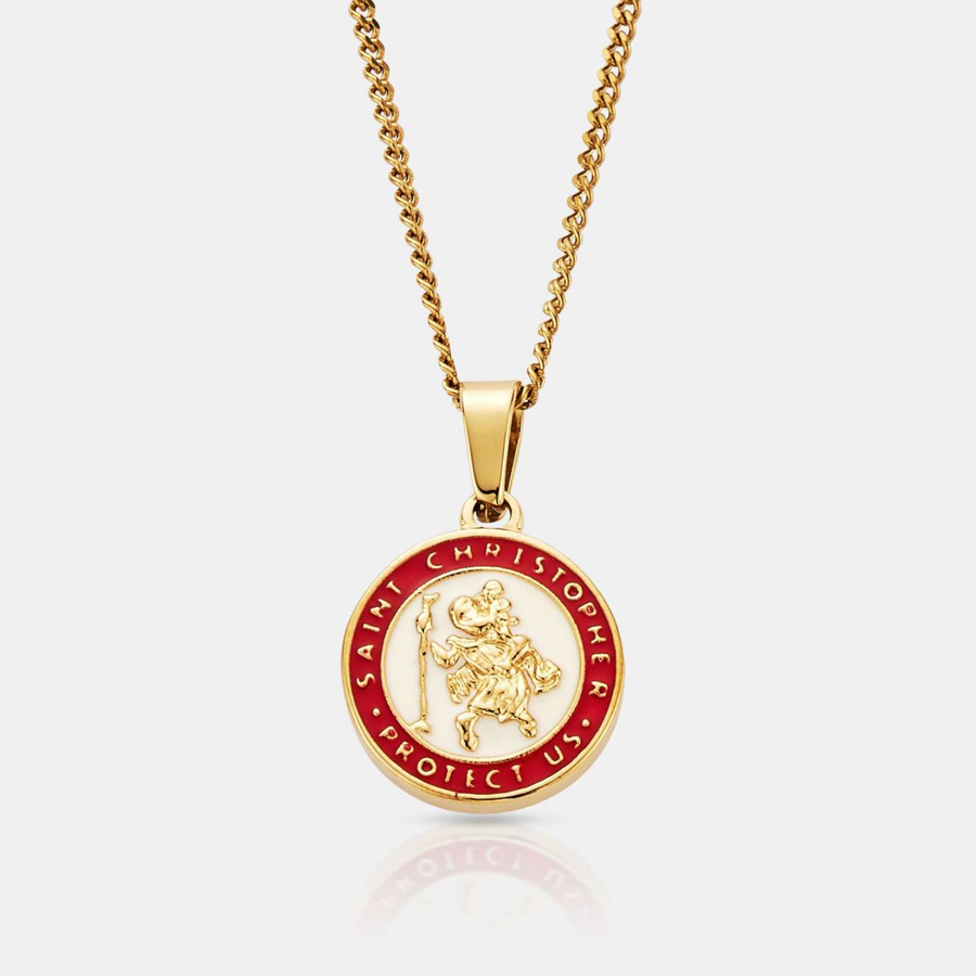 Enamel Saint Christopher Pendant Necklace (Gold)