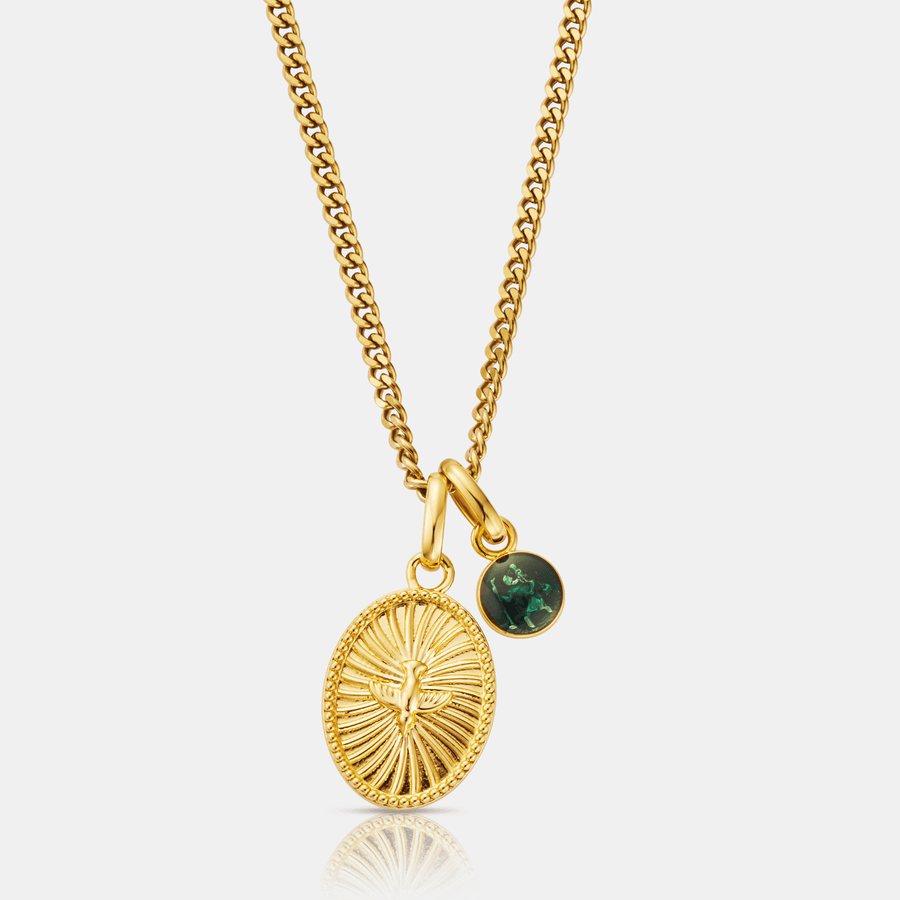 Dove & St Michael Pendant Necklace (Gold)