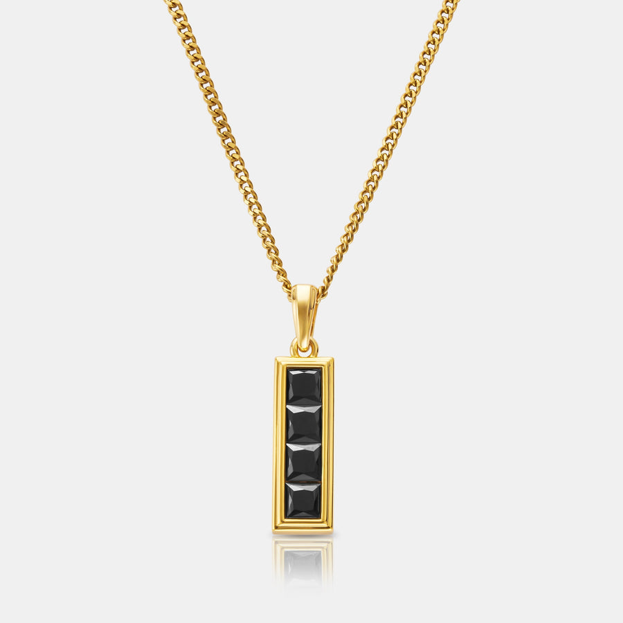 Onyx Stone Totem Pendant Necklace (Gold)