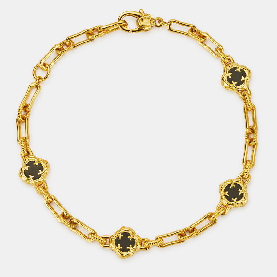 Melted Onyx Clover Stone Bracelet (18ct Gold) | Sterling Silver