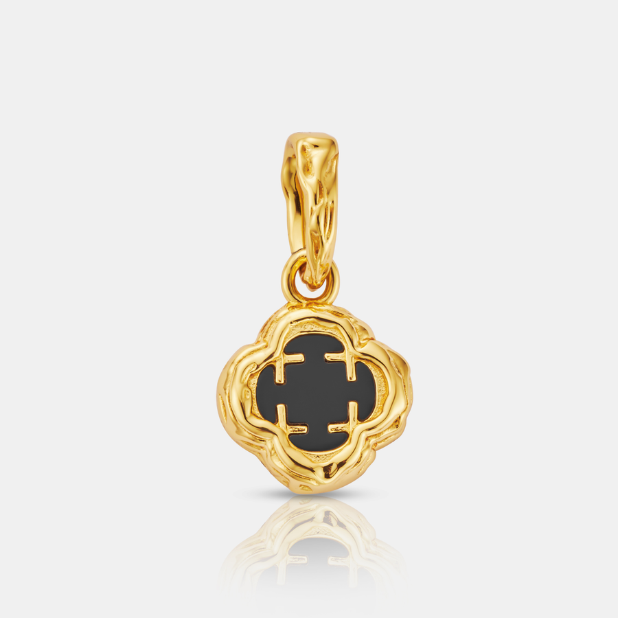 Melted Onyx Clover Stone Pendant Necklace (18ct Gold) | Sterling Silver