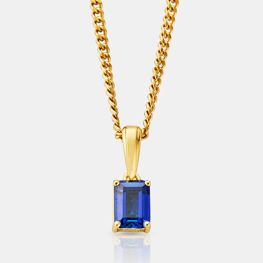 Sapphire Stone Pendant Necklace (Gold)