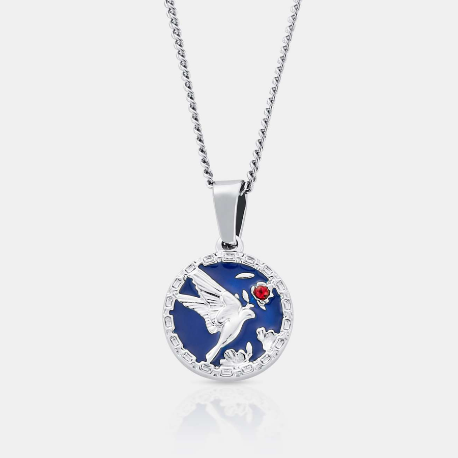 Enamel Swallow Pendant Necklace (Silver)