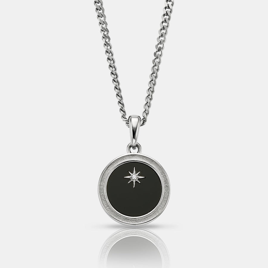 Onyx North Star Pendant Necklace (Silver)