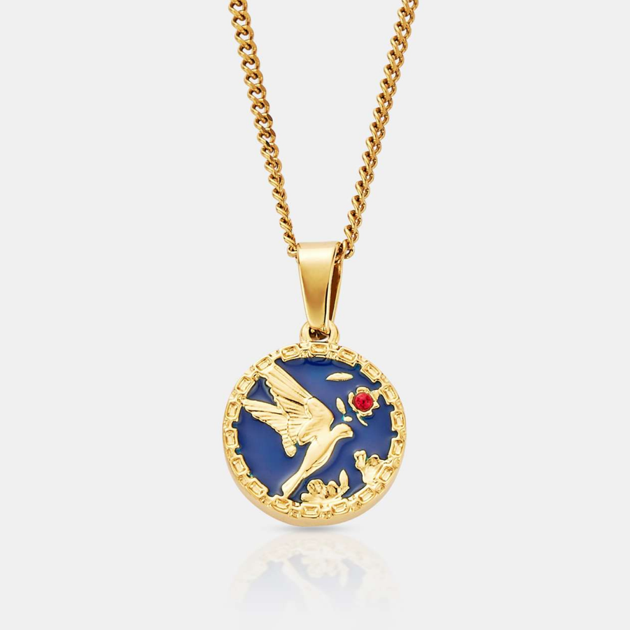 Enamel Swallow Pendant Necklace (Gold)