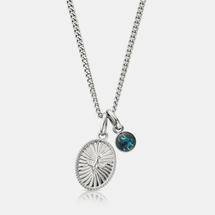 Dove & St Michael Pendant Necklace (Silver)