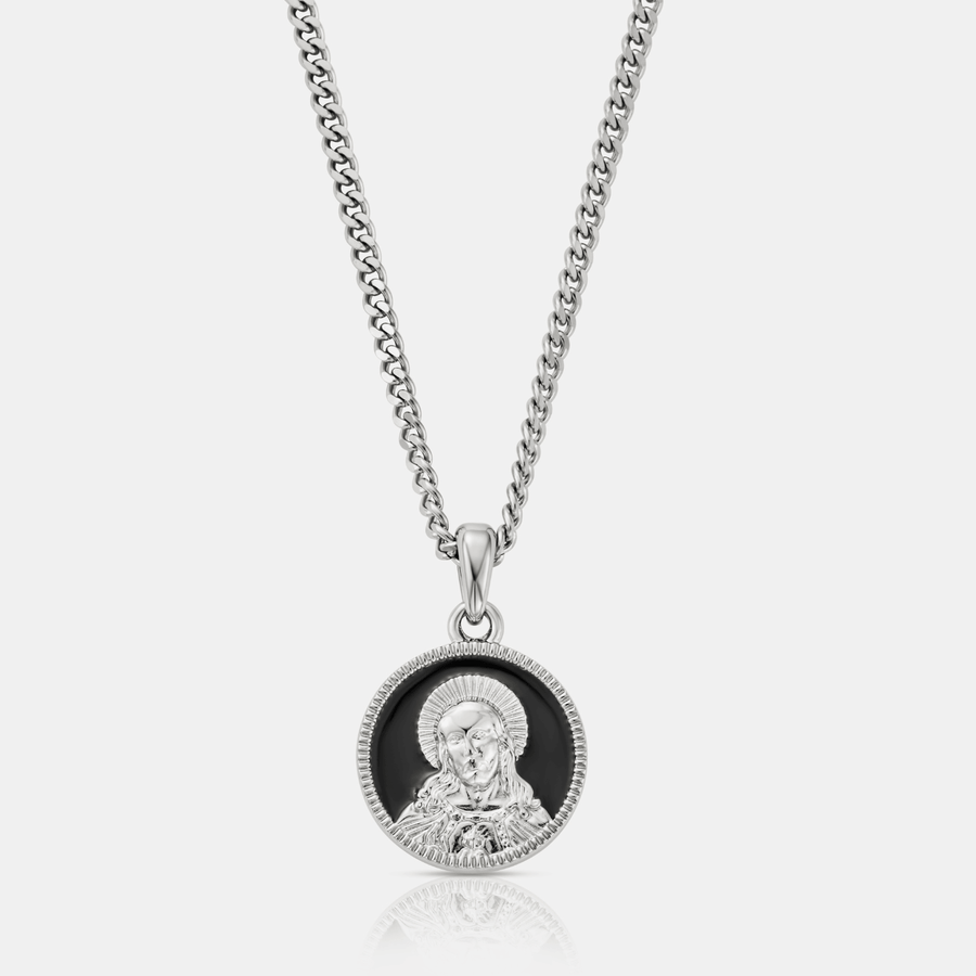 Enamel Jesus Pendant Necklace (Silver)