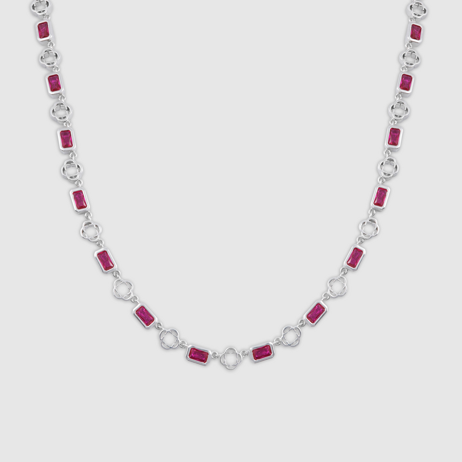 Red Gemstone Clover Necklace (Silver)