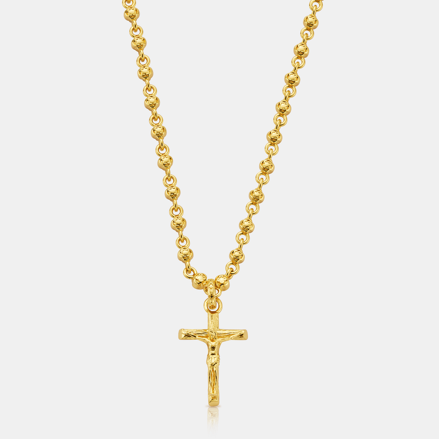Rosary Crucifix Pendant Necklace (Gold)
