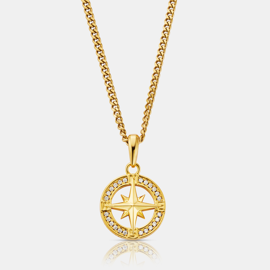 Iced North Star Pendant Necklace (Gold)