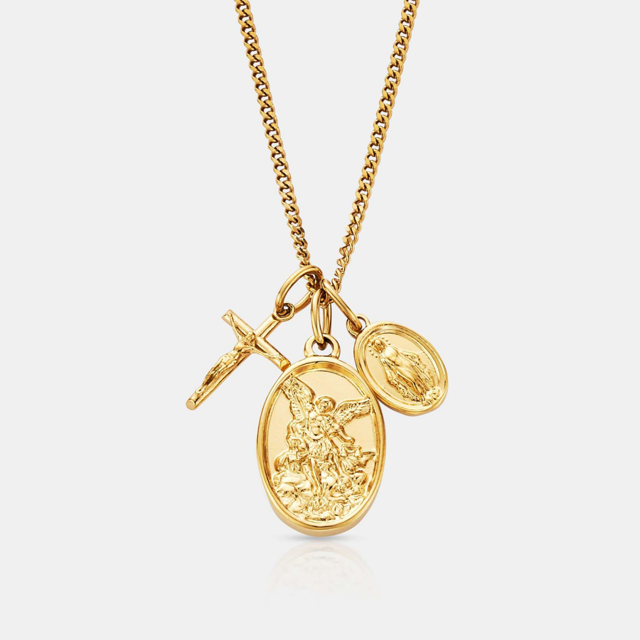 Jesus & Mary Pendant Necklace (Gold)