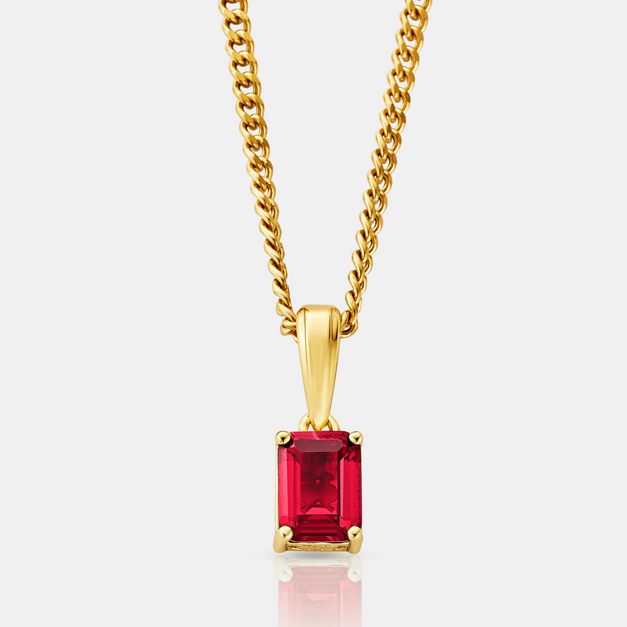 Ruby Stone Pendant Necklace (Gold)
