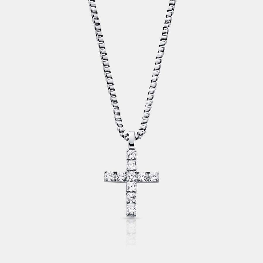 Iced Cross Pendant Necklace (Silver)