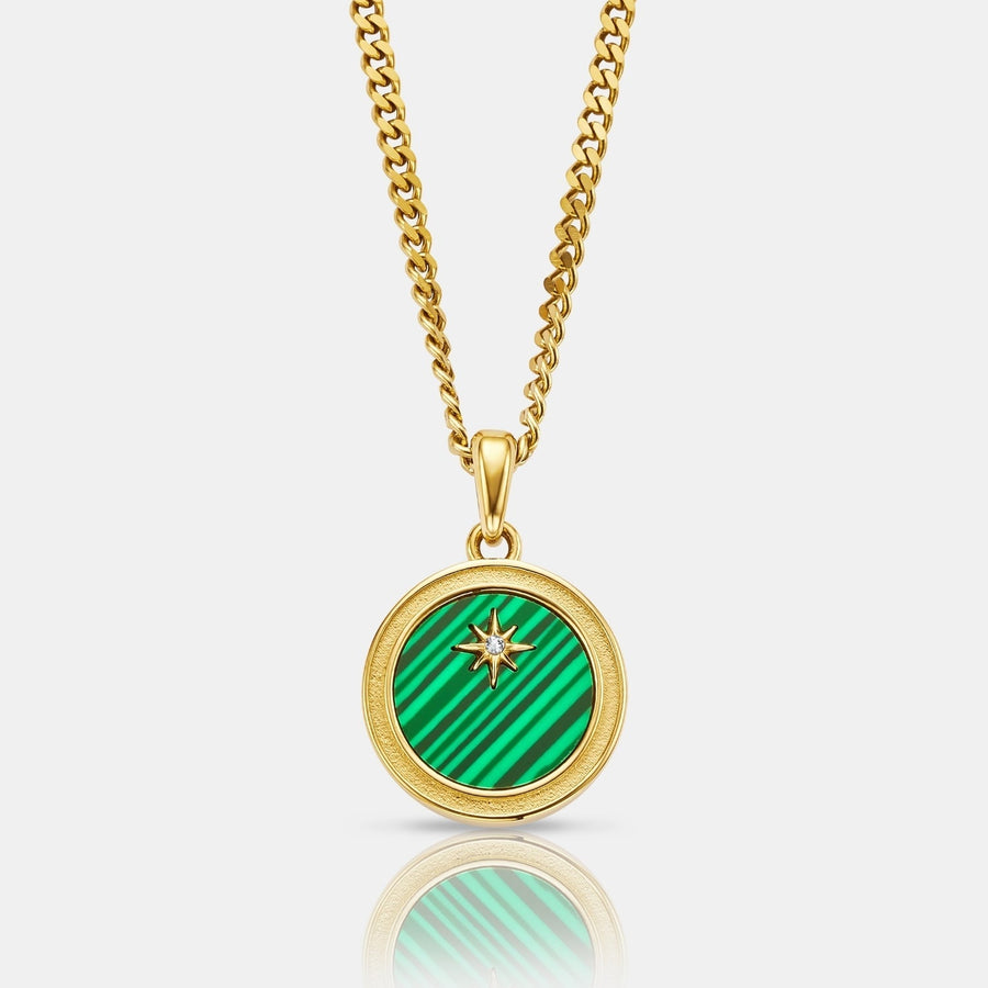 Malachite North Star Pendant Necklace (Gold)