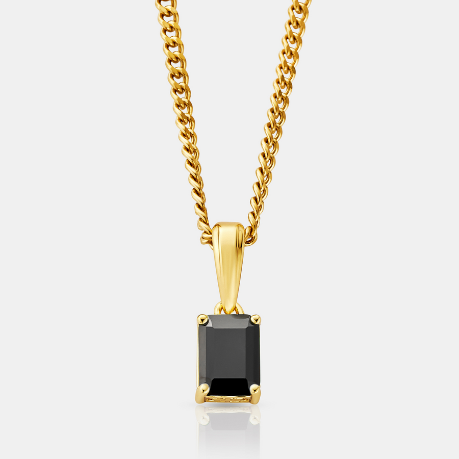 Onyx Stone Pendant Necklace (Gold)