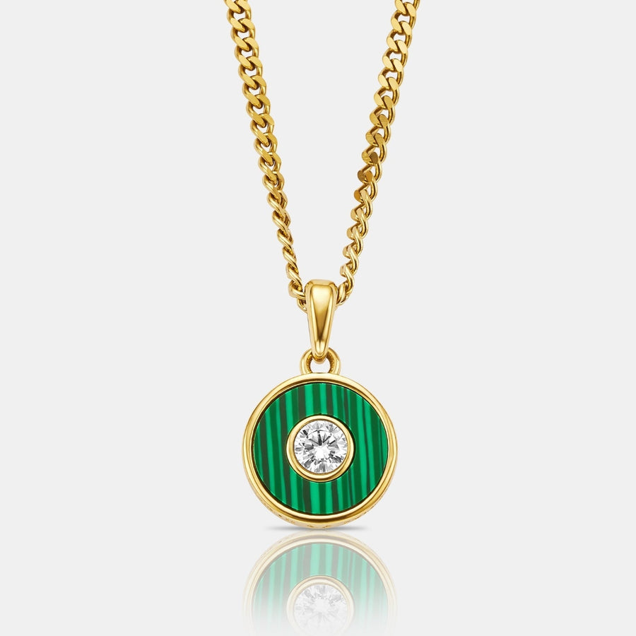 Malachite Round Gem Pendant Necklace (Gold)