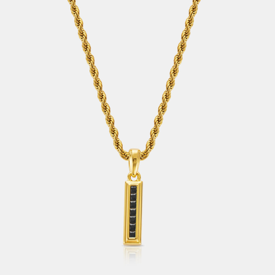 Mini Onyx Stone Totem Pendant Necklace (Gold)