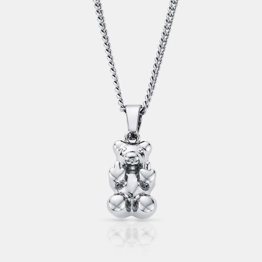 Offensive Bear Pendant Necklace (Silver)