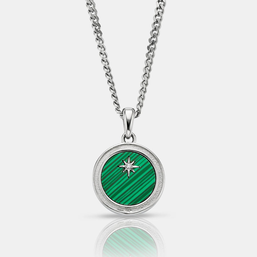 Malachite North Star Pendant Necklace (Silver)