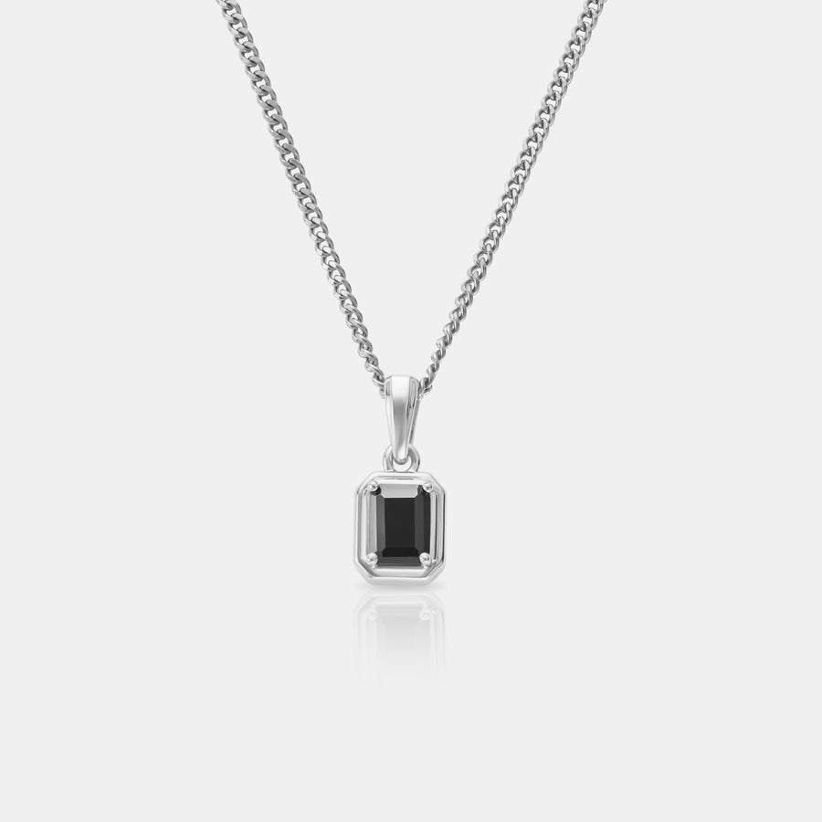 Onyx Stone Rectangle Pendant Necklace (Silver)