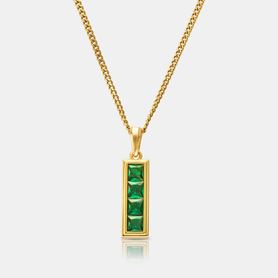 Emerald Stone Totem Pendant Necklace (Gold)