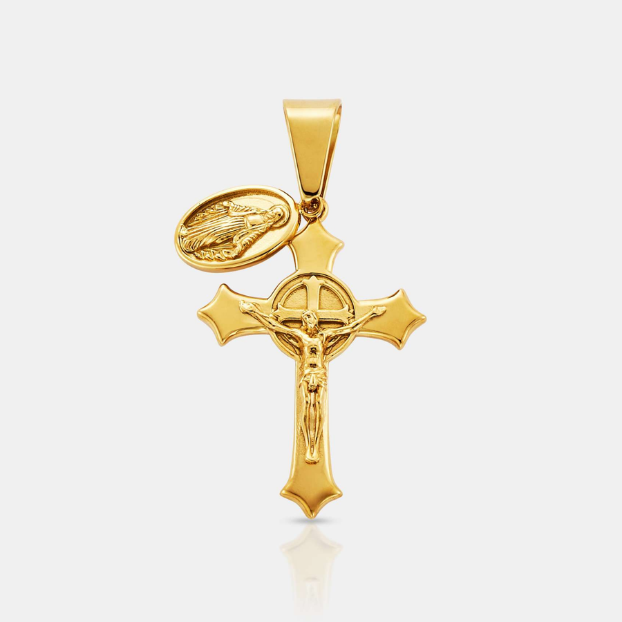 Jesus & Mary Cross Pendant Necklace (Gold)