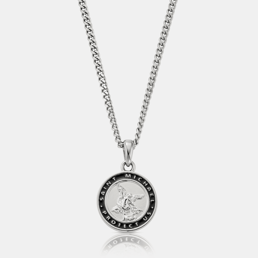 Enamel St Michael Pendant Necklace (Silver)