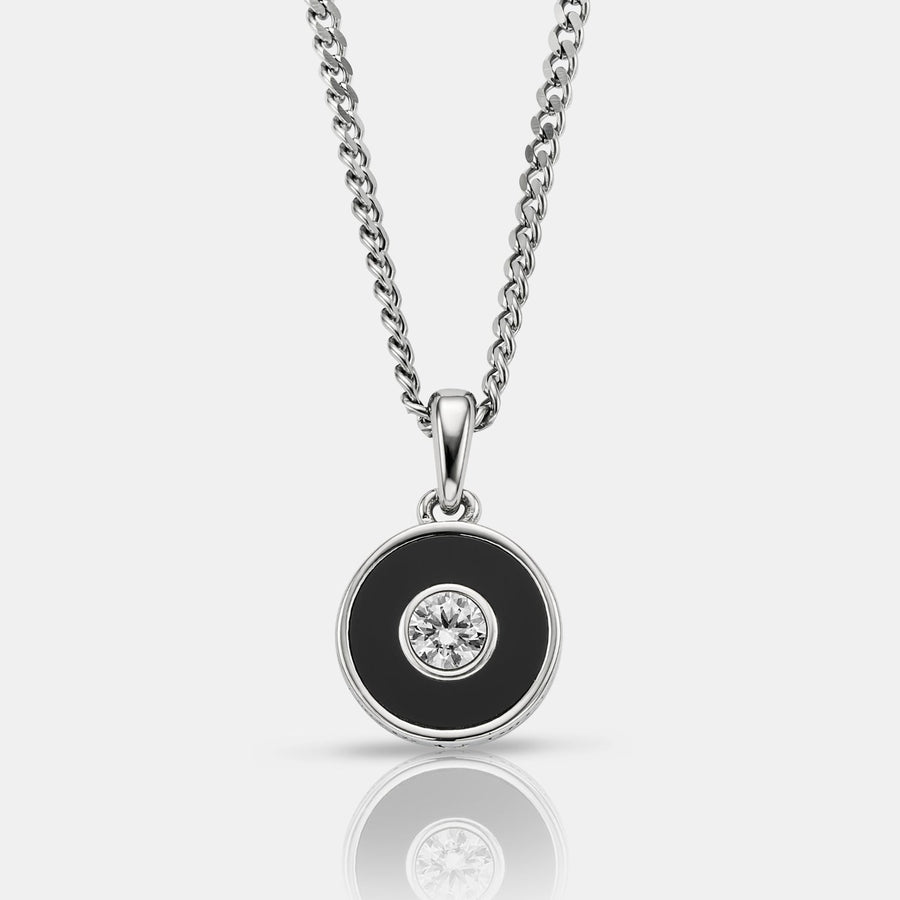 Onyx Round Gem Pendant Necklace (Silver)