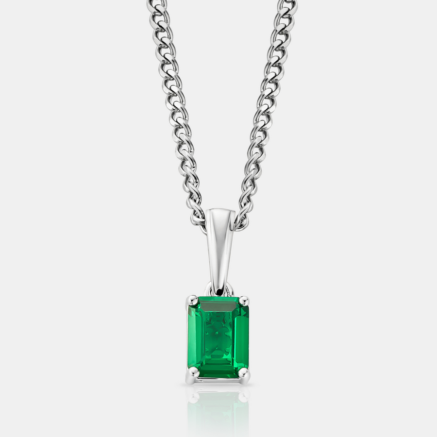 Emerald Stone Pendant Necklace (Silver)