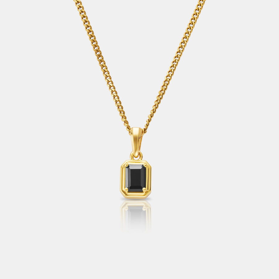 Onyx Stone Rectangle Pendant Necklace (Gold)
