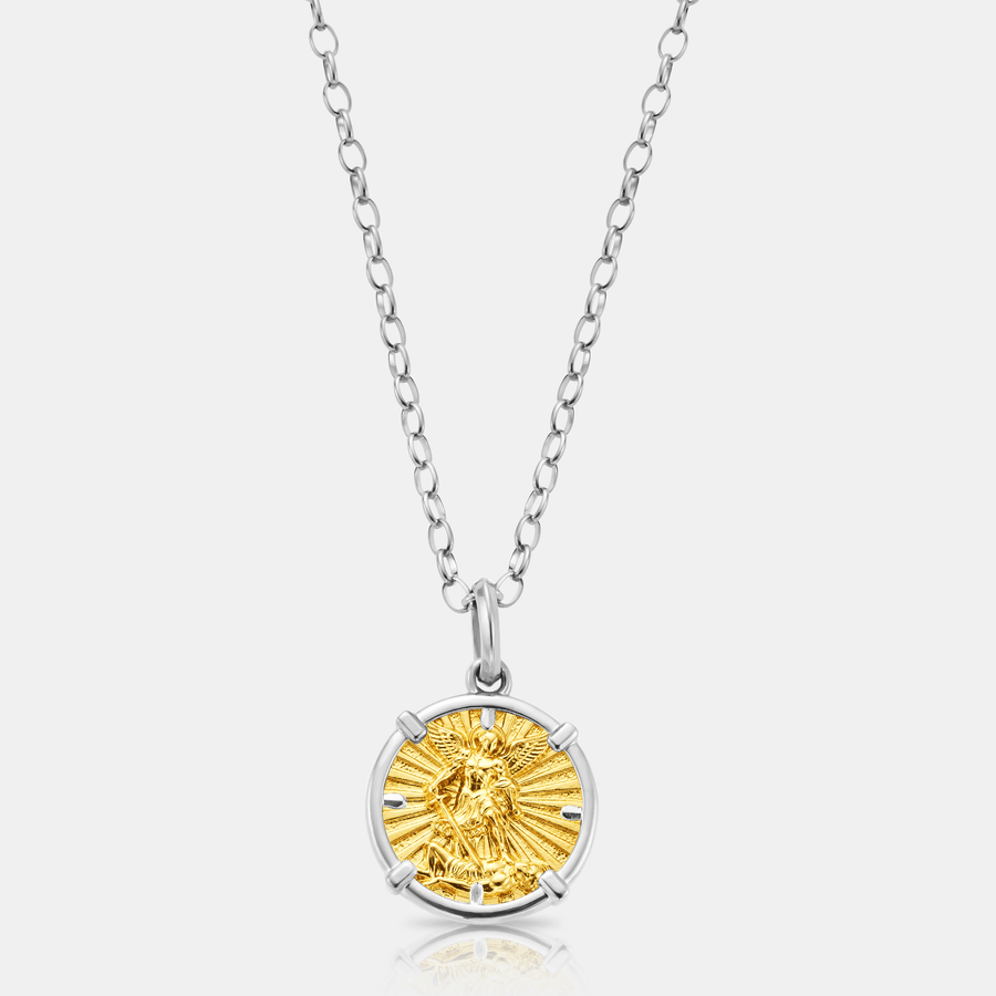 St Michael Two-Tone Pendant Necklace (Silver)