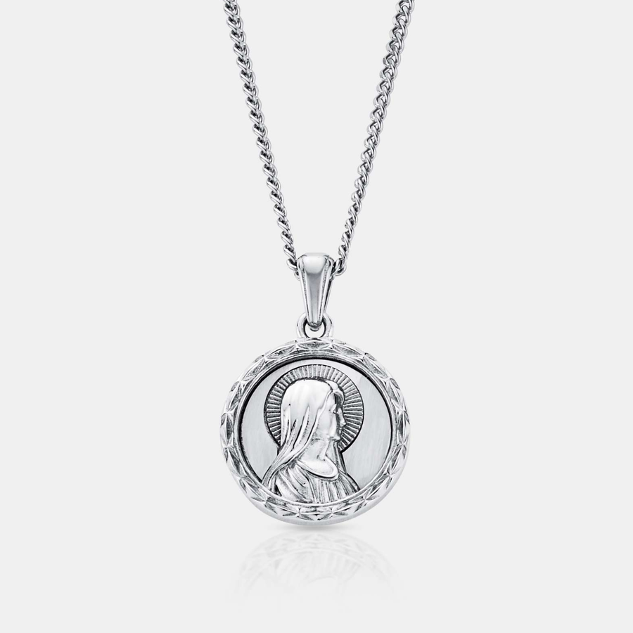 Virgin Mary Pendant Necklace (Silver)