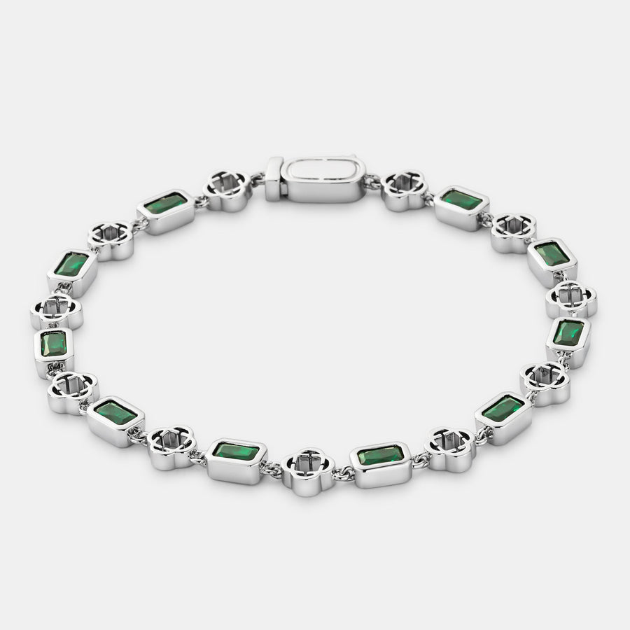 Green Gemstone Clover Bracelet (Silver)