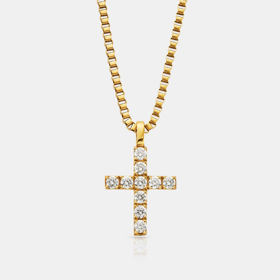 Iced Cross Pendant Necklace (Gold)
