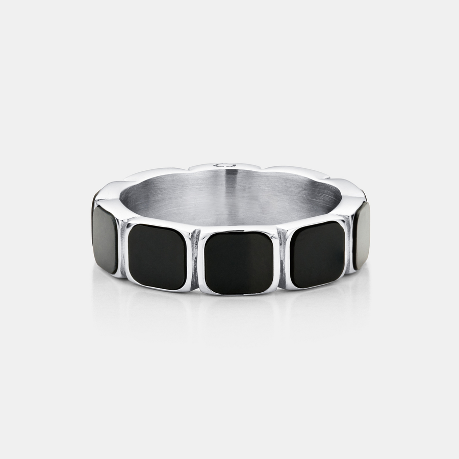 Onyx Stone Band Ring (Silver)