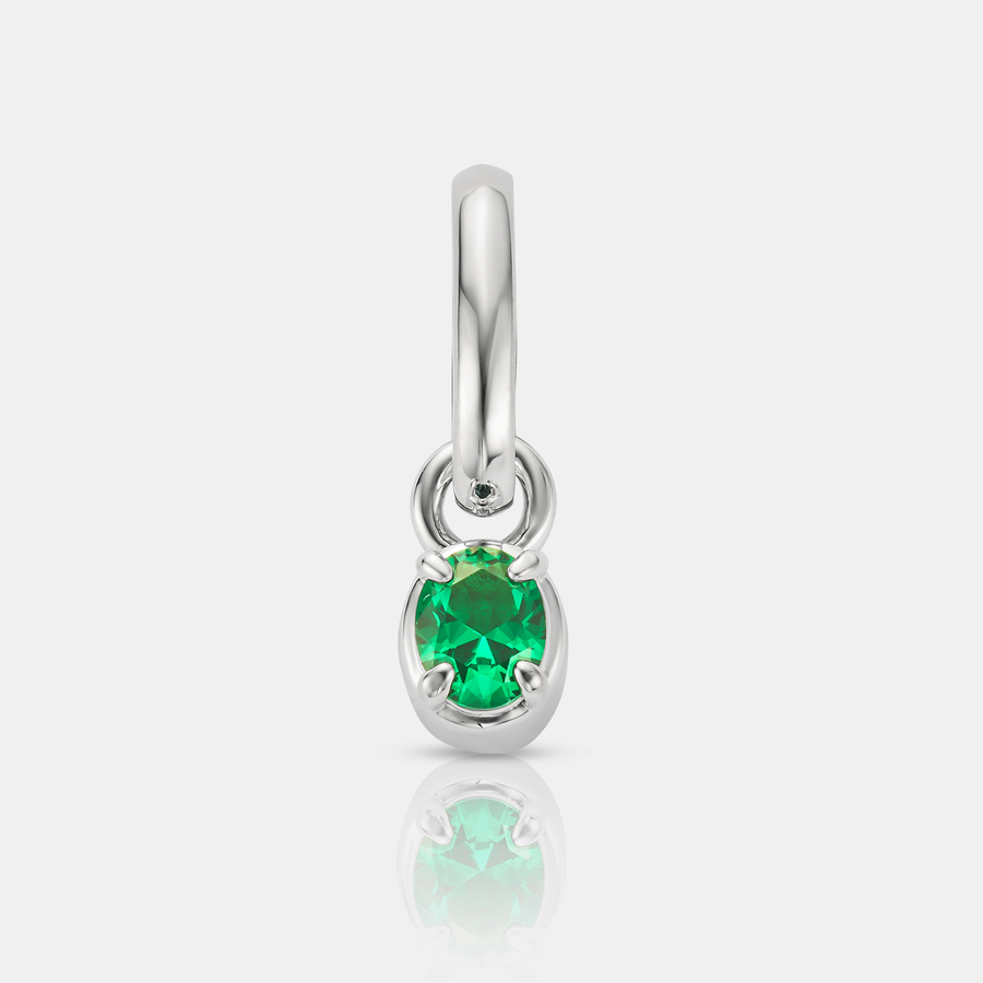 Mini Emerald Oval Pendant Necklace (Silver)