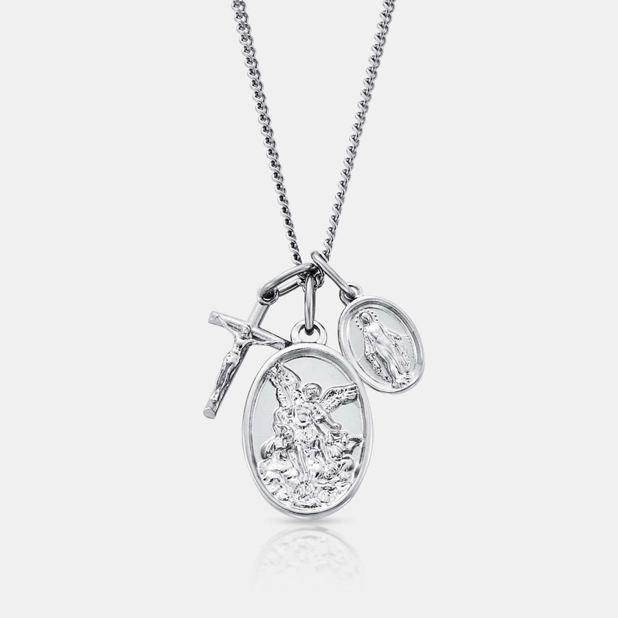 Jesus & Mary Pendant Necklace (Silver)