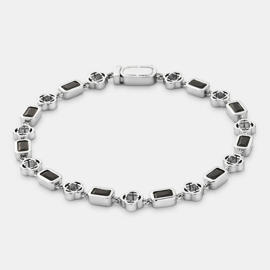 Onyx Gemstone Clover Bracelet (Silver)