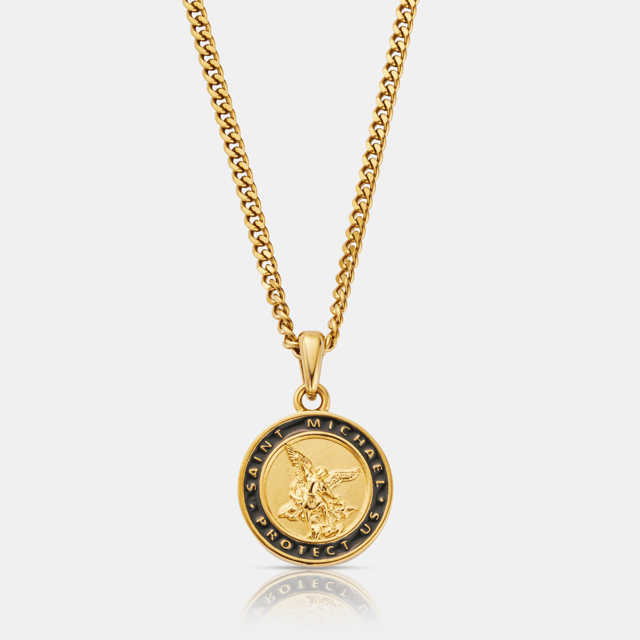 Enamel St Michael Pendant Necklace (Gold)