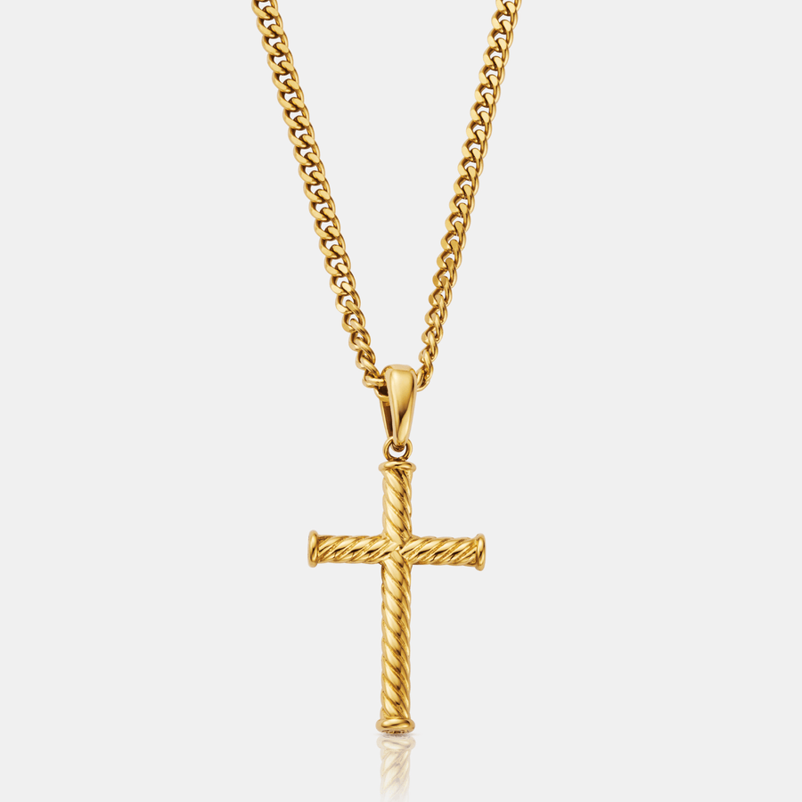 Rope Cross Pendant Necklace (Gold)