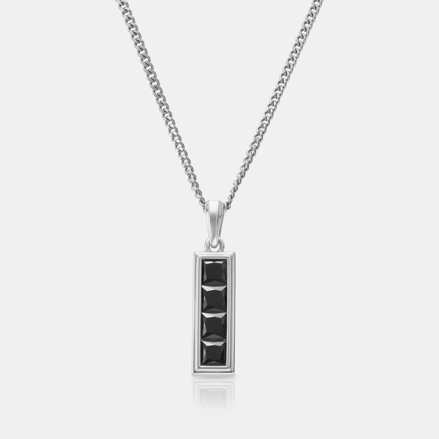 Onyx Stone Totem Pendant Necklace (Silver)